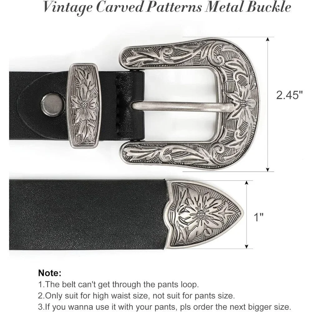 Women Leather Belt Vintage Western Cowgirl Belt for Pants Skirts Dresses